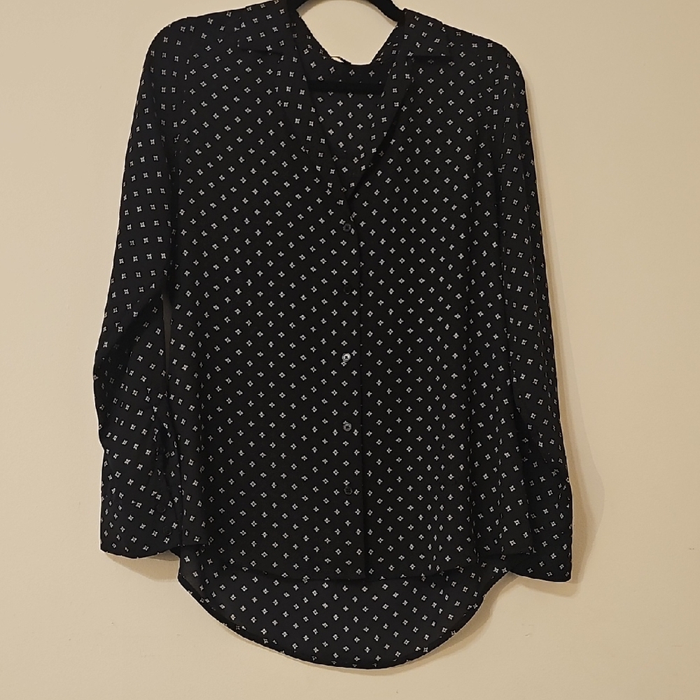 Express Black Button Down Shirt with Beige Star Pattern